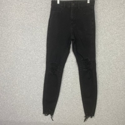 American Eagle Jeggings Womens 2 Black Curvy Super Hi-Rise Distressed Dream Jean