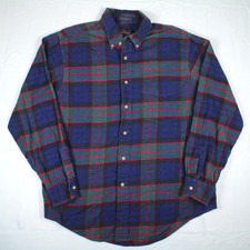 ARROW Vtg 90s Blue Green Plaid Flannel Long Sleeve Btn SHIRT Men's L