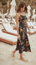 ASTR Tie Back Midi Dress Women's XS Fruit Print Euro Summer Feminine Vacation