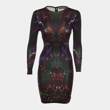 Alexander McQueen Black Printed Jersey Fitted Dress XS