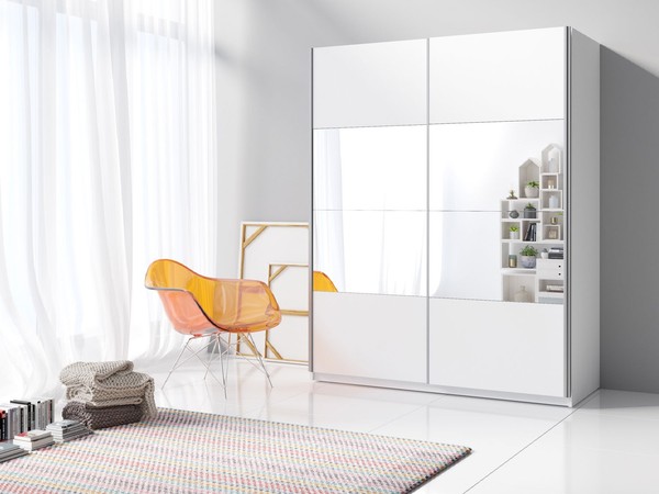 "SchwebetüRenschrank \"Beta\" Kleiderschrank 150Cm Weiß Spiegel 2-TüRig"-image