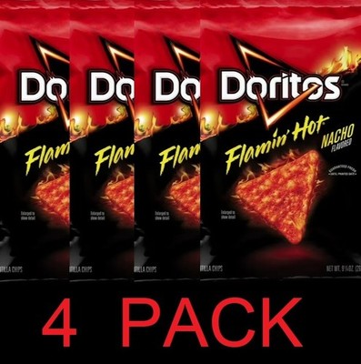 Doritos FLAMIN HOT NACHO CHEESE Flavor Snack Tortilla Chips 9.25 oz Bag - 4 PACK