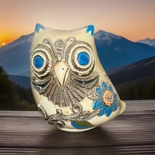 Owl Piggy Bank Painted By Hand Signed Collegiate in Japan with Stopper