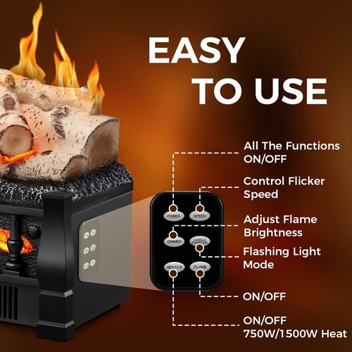 21 Inches Electric Fireplace Insert Log Heater, 5 Flame Control, Auto Shut Off - Picture 4 of 7