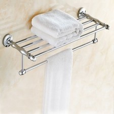 Polished Chrome Bathroom Wall Mounted Towel Rack Shelf Rails Double Bar ZD530