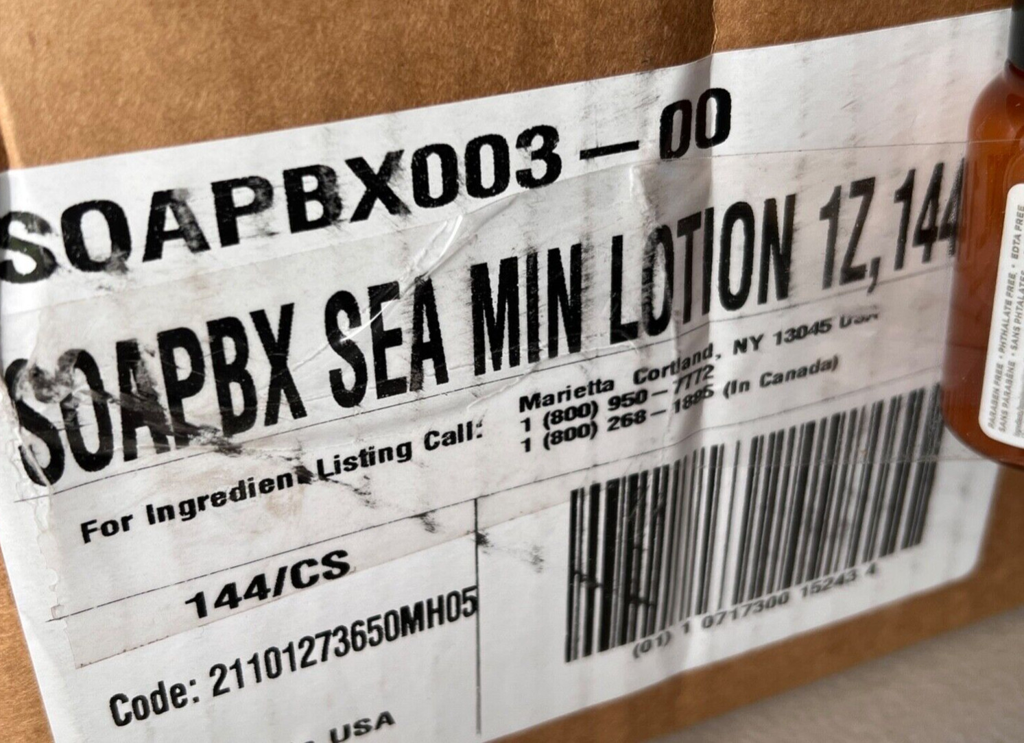 Case of 144 Soapbox Sea Minerals & Blue Iris Body Lotion 1oz Hotel Travel Size