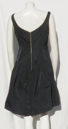 MILLY USA Womens S 6 Black Taffeta Drop Waist Sleeveless Zip Cocktail Mini Dress - Picture 6 of 6
