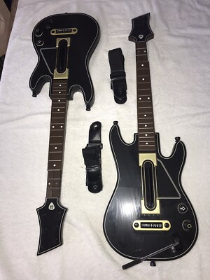 Guitar Hero Wrelss Guitar Xbox 360 PS3 Black Gold Lot of 2 No Dongle Activision