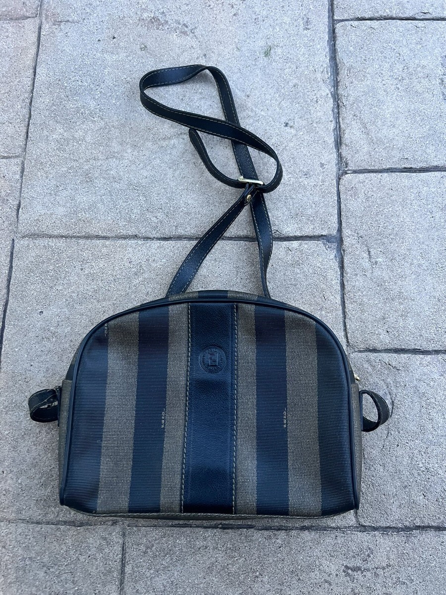 【送関込】FENDI☆Lycra Striped Pequin Waist Leg Vintage Fendi Pequin Striped Black Brown Crossbody Shoulder