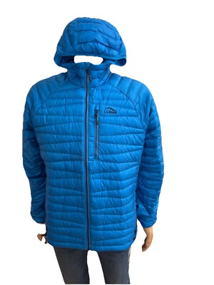 LLBean Mens Ultra Light Down Sweater 850 Hooded Jacket Regular Large L Blue 