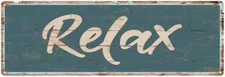 Relax Beach Style Wood Look Sign Gift Green Metal Decor 106180086013