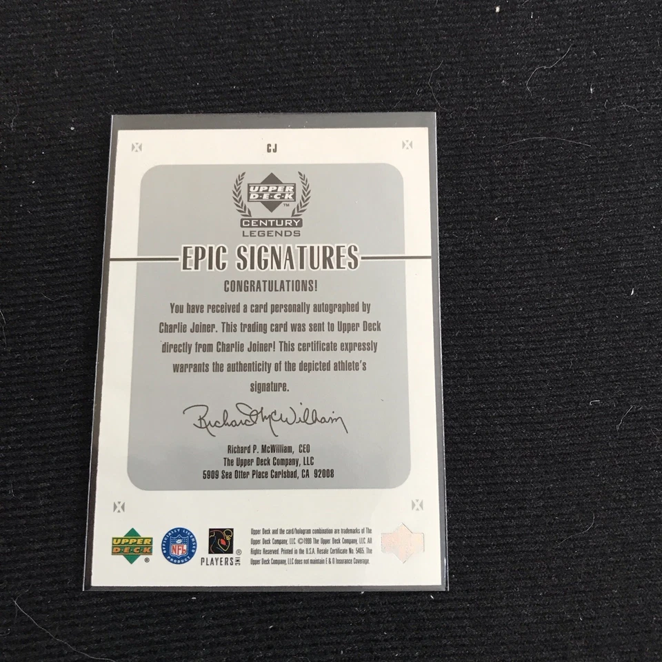 1999 Upper Deck Century Legends Charlie Joiner Epic Auto Autograph #CJ - Image 2 of 2