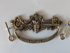 Drop Bail Drawer Pull Solid Brass w/hardware Ornate NOS 3" center 4.5"wide 2"t