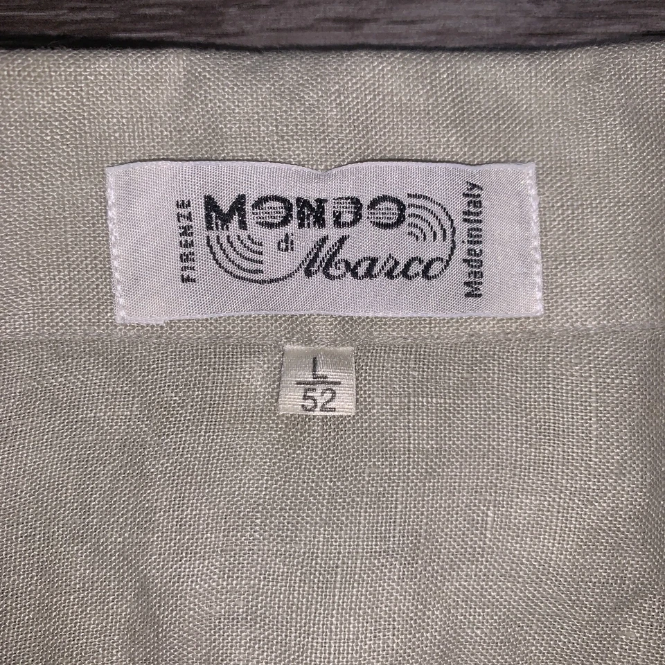 Camisa vintage Mondo Di Marco marrón tostado lino campamento cuello bucle abotonada talla L/52 Foto 3 de 4