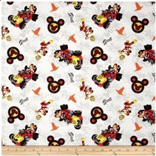 BTY Disney Mickey Mouse Friend Race Car Workshop Cotton Fabric By The Yard