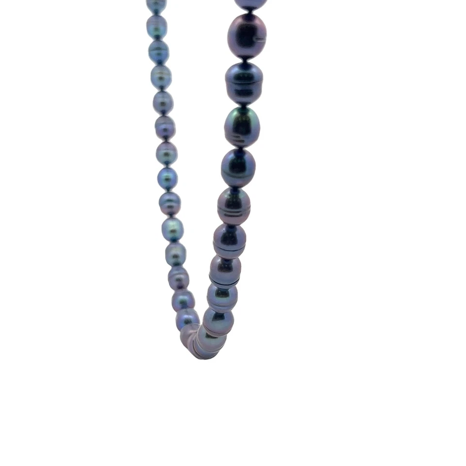 Collana Di Perle A Anello Di Piuma Di Pavone Colorate In Argento Sterling 7-8mm - Immagine 4 di 4