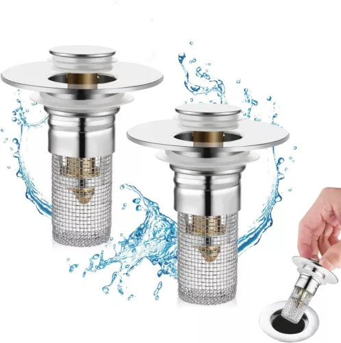 2 Pack Bathroom Sink Stopper Hair Catcher, Bathroom Pop Up Sink Drain Filter - Picture 2 of 10