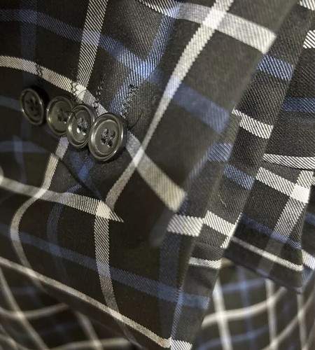 Insomnia Mens Blazer Blue Plaid Elbow Patch Sz L Sz 38 40 Jacket Velvet Trim - Picture 8 of 14