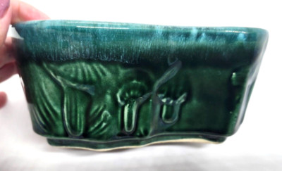 Hull USA B2 Pottery Teal Green Drip-Fade Collectible Planter Pot Mushroom Motif
