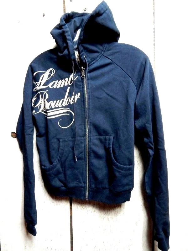 L.A.M.B. LAMB Negro Boudoir Caligrafía Banner Sudadera con Capucha Chaqueta Top M Foto 2 de 4