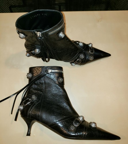 Balenciaga Women Cagole Bootie Pointed Studded Black LEATHER ANKLE 37.5 7.5 NWT - Picture 11 of 17