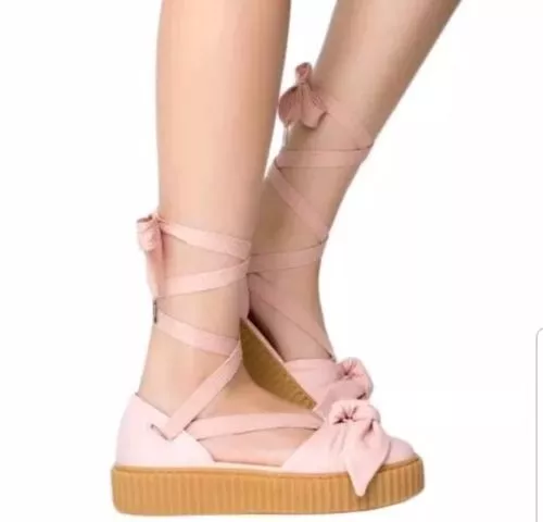 FENTY PUMA RIHANNA pink leather bow lace up tie creeper wedge