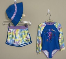 NWT Tommy Bahama Size 5 blue yellow long sleeve swimsuit Shorts Hat set girls