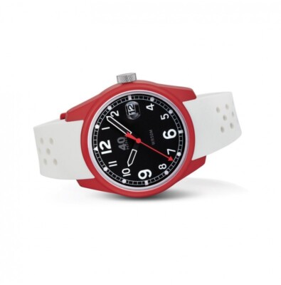 40NINE SPARTAN 43MM Polymer Quarz Weiß Rot Schwarz Datum Unisex Uhr