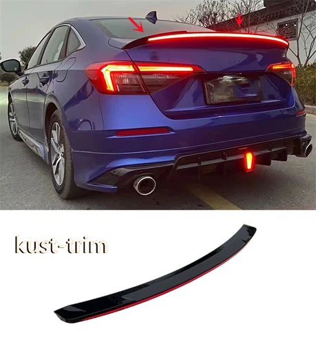 w/ LED Lights Glossy Black Rear Tail Spoiler Wing For Honda Civic 2022-2023 Lip - Picture 2 of 7