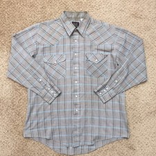 Rock Creek Ranch Shirt Mens 16.5 Gray Plaid Long Sleeve Western Snap