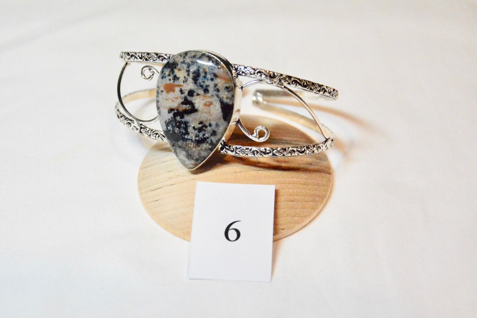 Silver Bangle Bracelet Featuring Exquisite Honey Dendrite Opal Accent-image