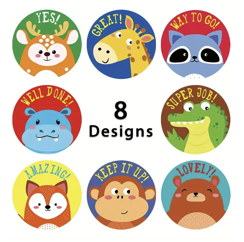 Cartoon Animal Encouragement Reward Stickers 2.5cm 50/100pc Kids Teacher Award