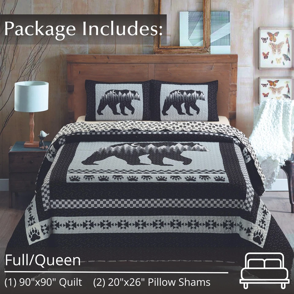 Virah Bella 3 Piece Queen Lodge Quilt Bedding Set - Moon Bear - Rustic Cabin ... - Image 3 of 4