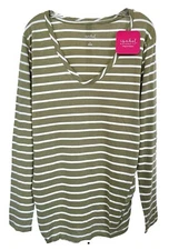 Isabel Maternity Women's Long Sleeve Scoop Neck Shirred Top Sz XL Green Striped