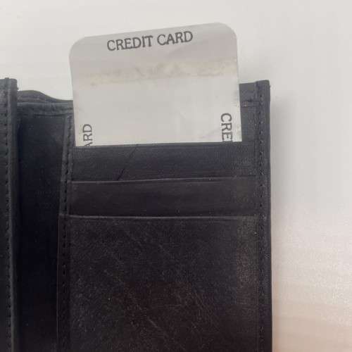 Embossed Detroit Lions Tri-Fold Solid Black LEATHER Wallet Genuine Cowhide VTG? - Picture 10 of 11