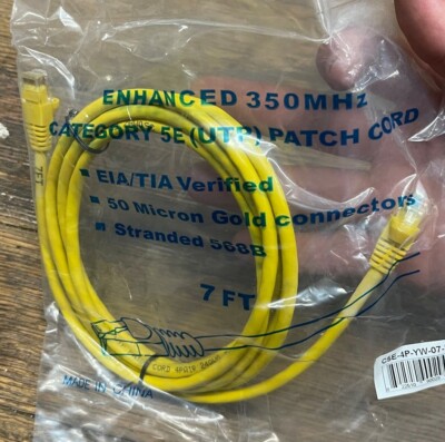 ENHANCED 350MHz CATEGORY 5E (UTP) PATCH CORD ETHERNET CABLE 7' YELLOW NEW