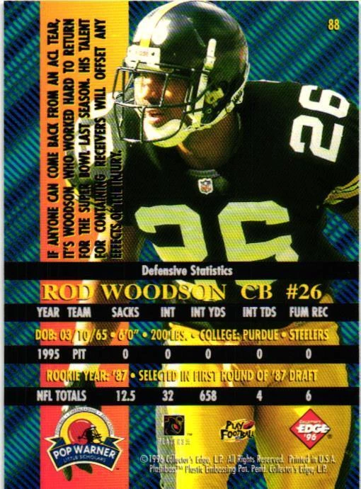 1996 Collector's Edge Advantage #88 Rod Woodson - Image 2 of 2