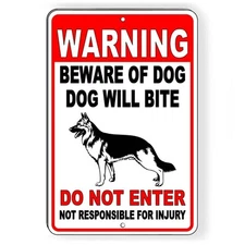 Warning Beware Of Dog Will Bite Do Not Enter German Shepherd Sign / Decal  Bd36