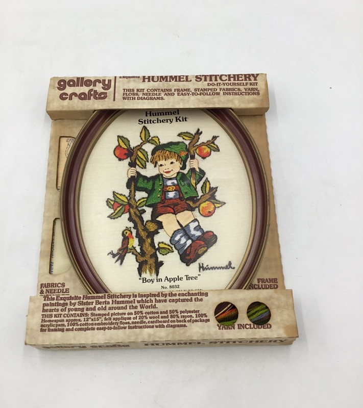 Gallery Crafts Hummel Stitchery Kit Boy in Apple Tree No. 8032 with Frame
