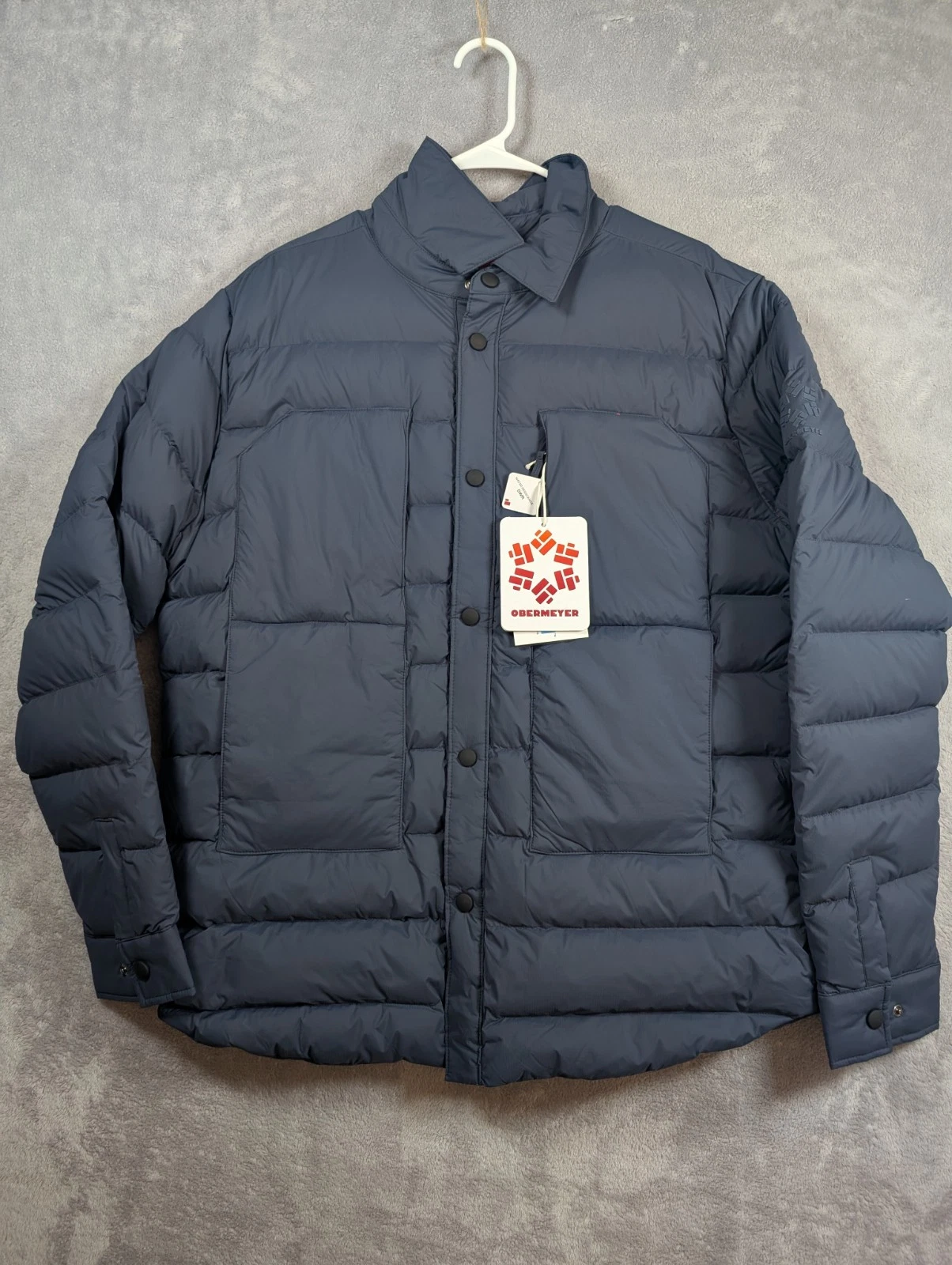 Obermeyer Down Puffer Jacket Mens Size Medium Blue Feather Insulated Ski Winter