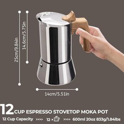 Stainless Steel Moka Pot 12 Cup Stovetop Coffee Maker Uncoated Espresso  Maker | eBay