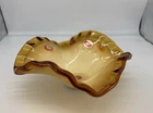 Vtg Arte Murano Art Glass Ruffled Bowl Lavorazione Amber Millefiori Label Italy