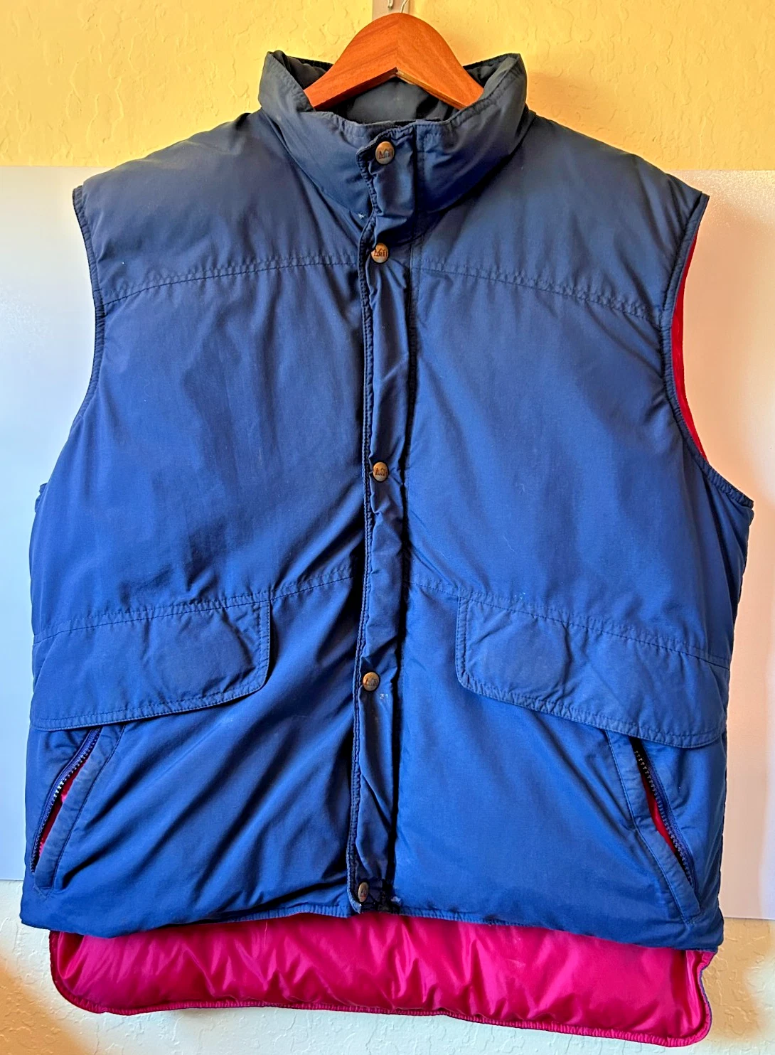 Vintage 60s REI Puffer Vest Mens Large Blue Red Down Fill Gorpcore PNW Heritage