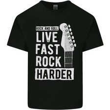 Camiseta de algodón ligero Live Fast Rock Harder Guitar & Roll Music para hombre