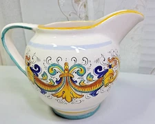 Deruta Ceramics Colorful Dragon Motif Pitcher/Ewer, Made in Italy Repaired