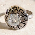 Vintage Taxco Mexico Sterling Silver Ring Greek Key Setting Large CZ Size 6