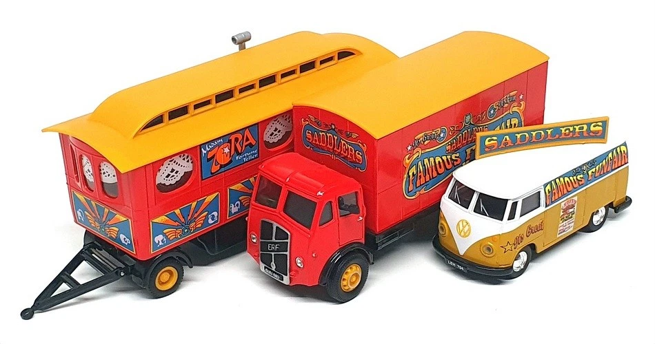 Corgi 1/50 Scale 31702 - ERF Box Van Showman's Caravan VW Van Saddlers Funfair - Image 3 of 4