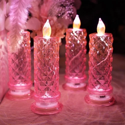 SupBri Rose Halo LED Candles, Pink Crystal, D 2.5" x H 7.2" image 3