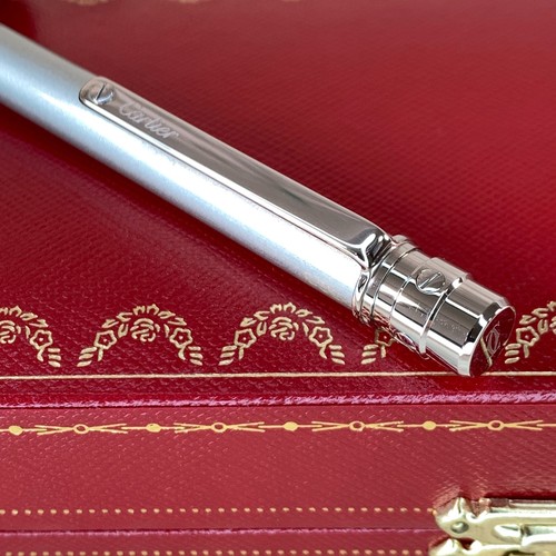 Cartier Ballpoint Pen Santos Steel Lacquer Palladium Finish with Case & Papers - Picture 11 of 15