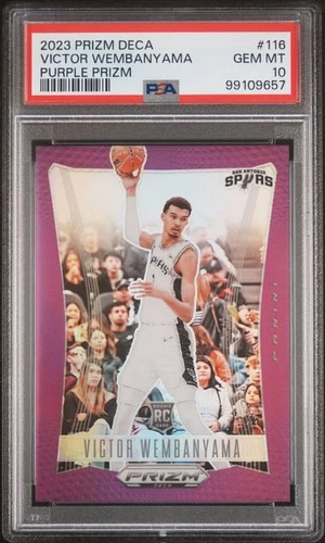 2023-24 Panini Prizm Deca Victor Wembanyama #116 RC Rookie Purple /99 PSA 10